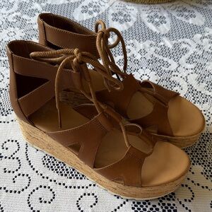 Sorel Brown Tan Wedge Sandals 40